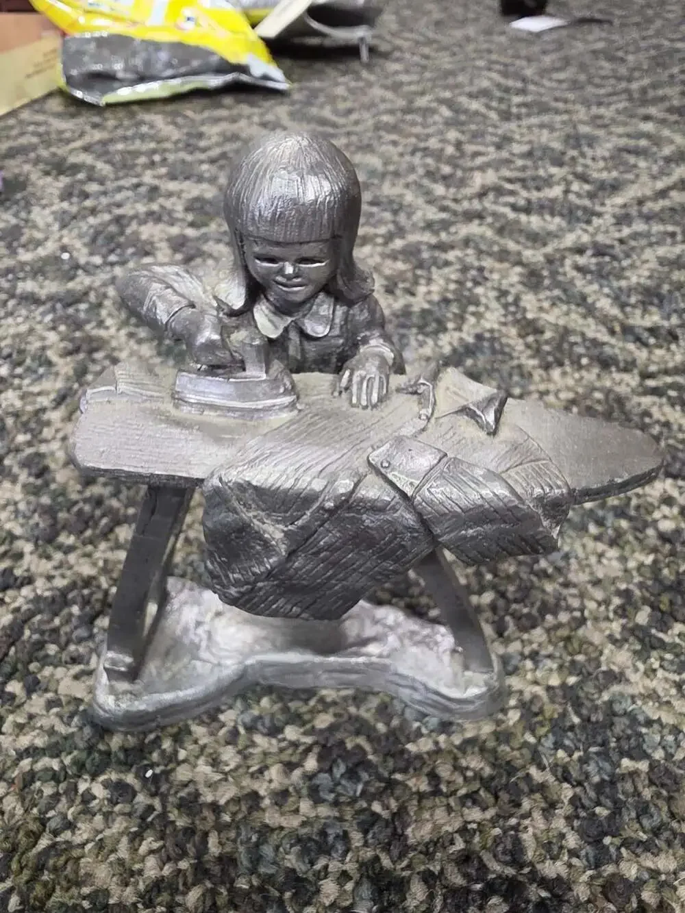 Michael Ricker Pewter Figurine Girl Ironing 1989